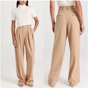STAUD Luisa Pleated Front Trouser Pants‎ Tan Wide Leg Size 14
